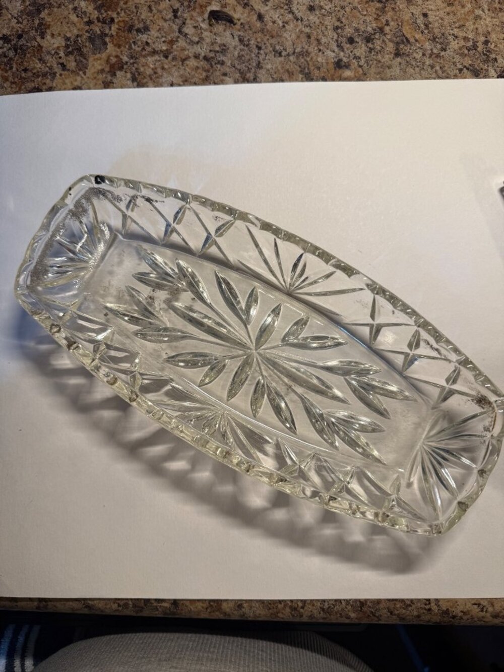 Hazel Atlas Prescut Crystal Starburst Celery Relish Dish Vintage Heavy